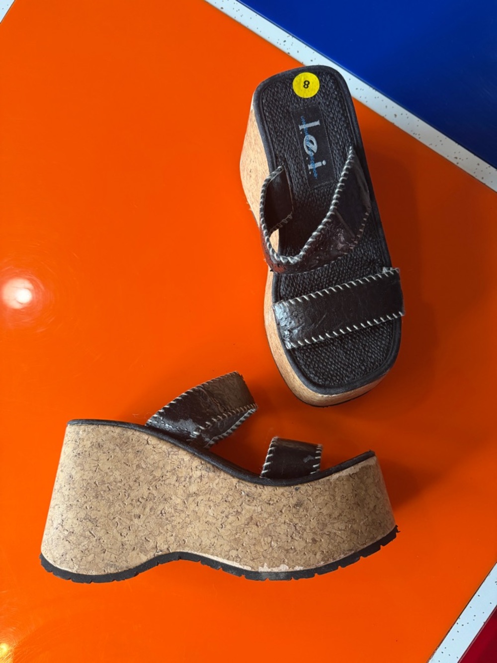 Vintage Platform Cork Wedge Sandals Black Straps